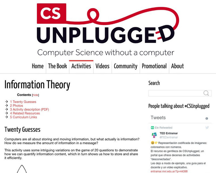 University of Canterbury: Cs Unplugged: Information Theory Lesson Plan University of Canterbury: Cs Unplugged: Information Theory Lesson Plan