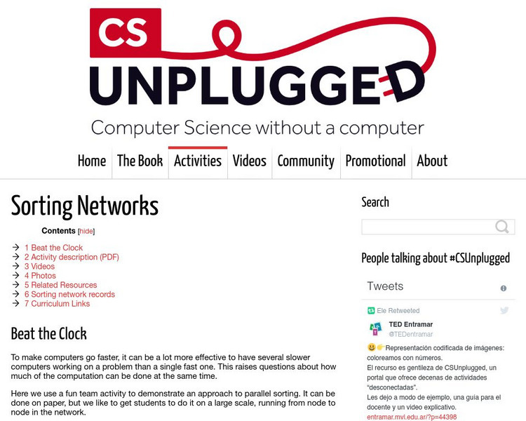 University of Canterbury: Cs Unplugged: Sorting Networks Lesson Plan