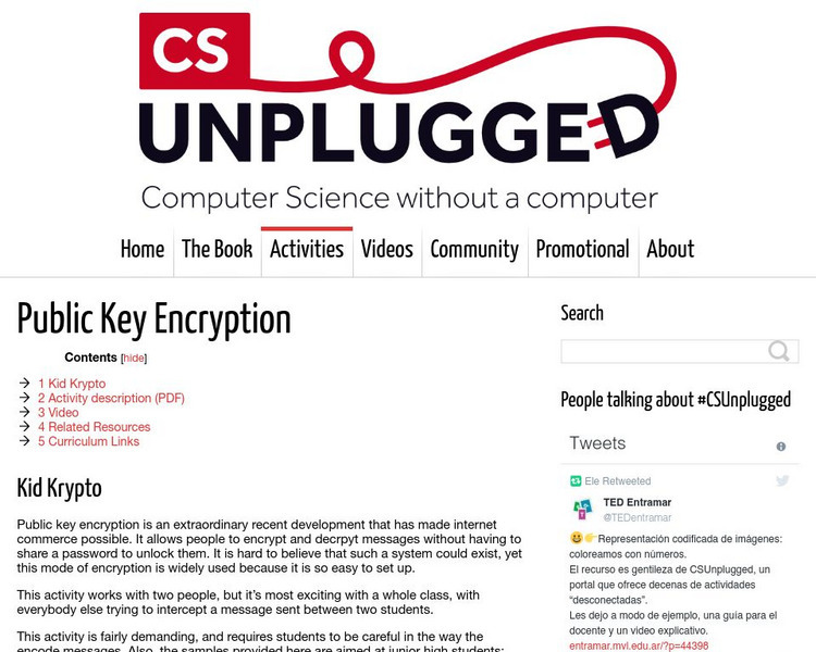 University of Canterbury: Cs Unplugged: Public Key Encryption Lesson Plan