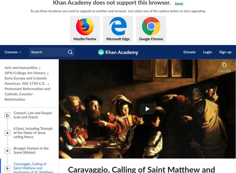 Khan Academy: Art History: Caravaggio's Calling of St. Matthew Instructional Video Khan Academy: Art History: Caravaggio's Calling of St. Matthew Instructional Video