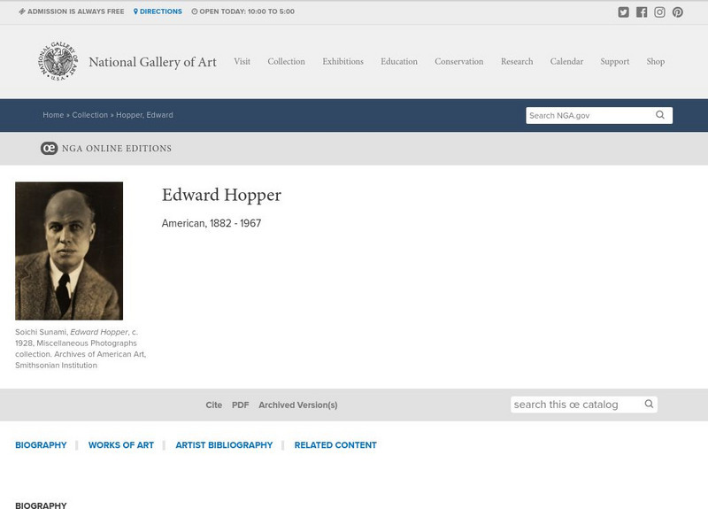 National Gallery of Art: Edward Hopper Biography Handout