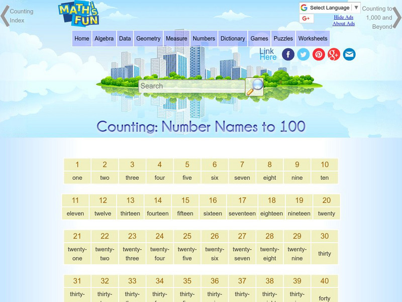 Math Is Fun: Counting: Number Names to 100 Website Math Is Fun: Counting: Number Names to 100 Website