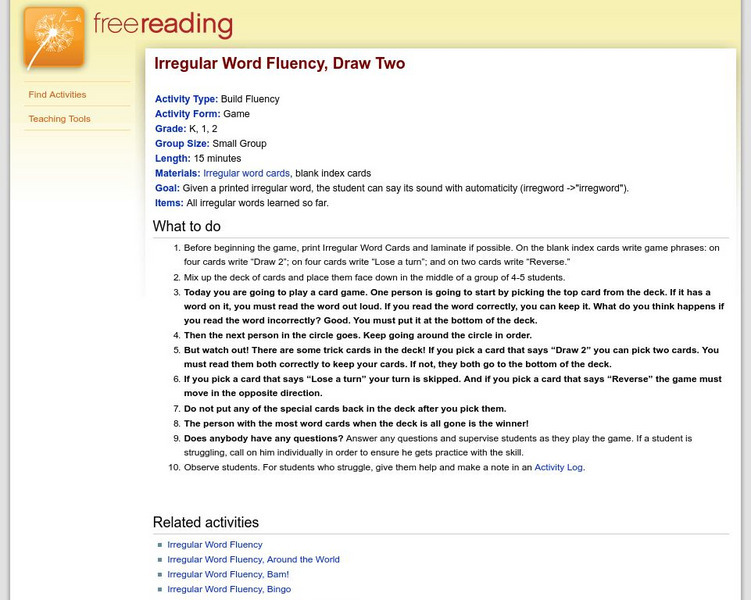 Free Reading: Draw Two: A Sounding Out Accuracy Game Lesson Plan Free Reading: Draw Two: A Sounding Out Accuracy Game Lesson Plan