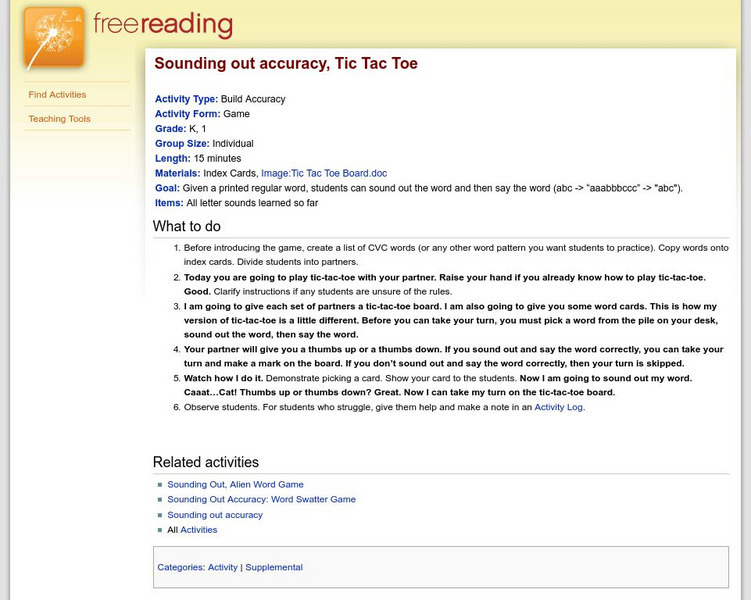 Free Reading: Tic Tac Toe: A Sounding Out Accuracy Game Lesson Plan Free Reading: Tic Tac Toe: A Sounding Out Accuracy Game Lesson Plan