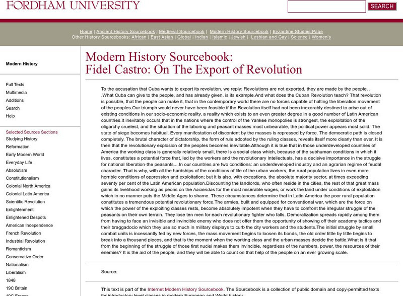 Fordham University: Modern History Sourcebook: Fidel Castro Handout Fordham University: Modern History Sourcebook: Fidel Castro Handout
