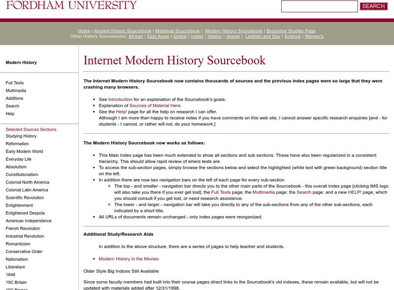 Fordham University: Modern History Sourcebook Handout Fordham University: Modern History Sourcebook Handout