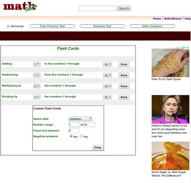 Math Slice: Printable Flash Cards Website Math Slice: Printable Flash Cards Website