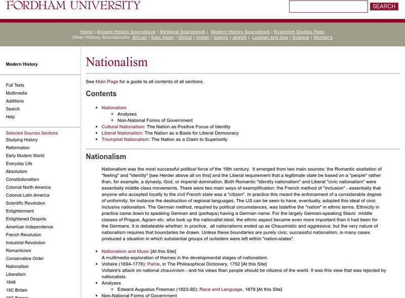 Fordham University: Modern History Sourcebook: Nationalism Unit Plan Fordham University: Modern History Sourcebook: Nationalism Unit Plan