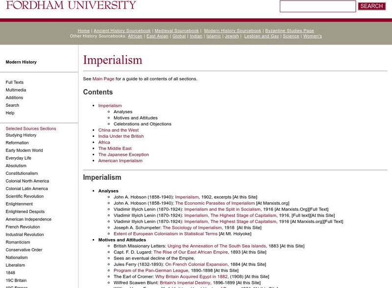 Fordham University: Modern History Sourcebook: Imperialism Website Fordham University: Modern History Sourcebook: Imperialism Website