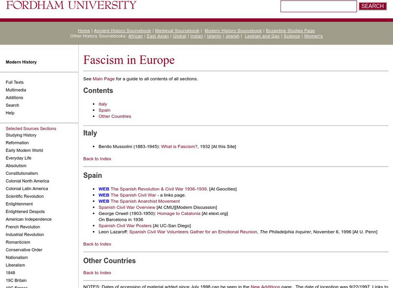 Fordham University: Modern History Sourcebook: Fascism in Europe Website Fordham University: Modern History Sourcebook: Fascism in Europe Website