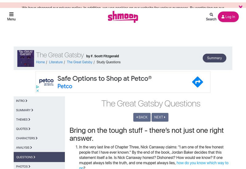 Shmoop: The Great Gatsby Questions Activity Shmoop: The Great Gatsby Questions Activity