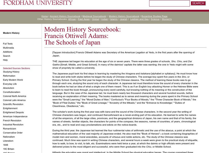 Fordham University: Modern History Sourcebook: Education in Japan 1860 Website