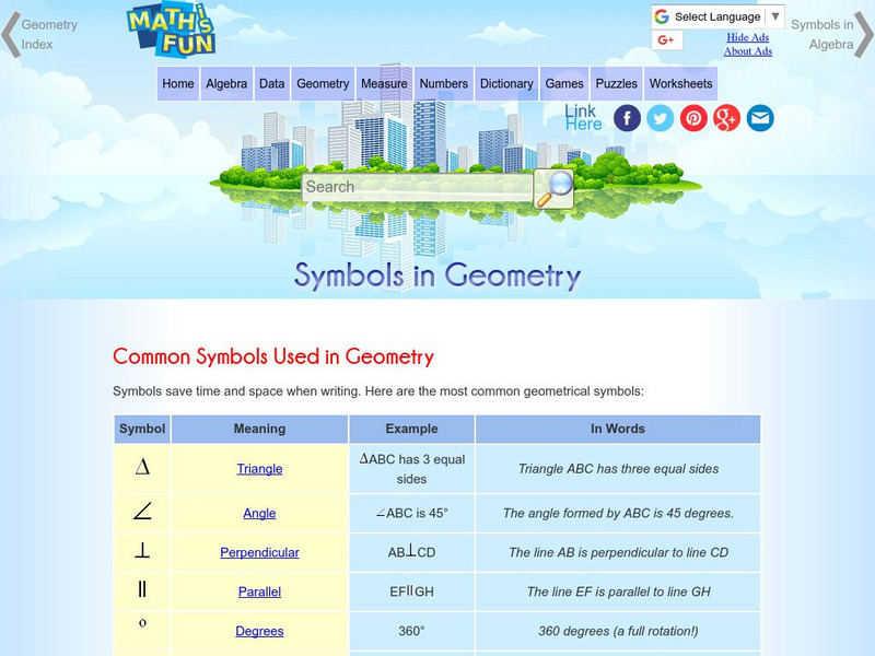 Math Is Fun: Symbols in Geometry Handout Math Is Fun: Symbols in Geometry Handout