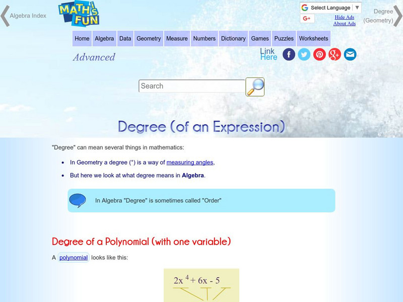 Math Is Fun: Degree (Of an Expression) Handout Math Is Fun: Degree (Of an Expression) Handout