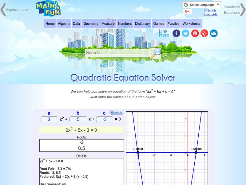 Math Is Fun: Quadratic Equation Solver Activity Math Is Fun: Quadratic Equation Solver Activity