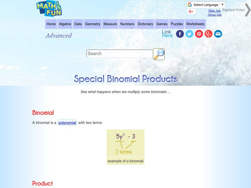 Math Is Fun: Special Binomial Products Unit Plan