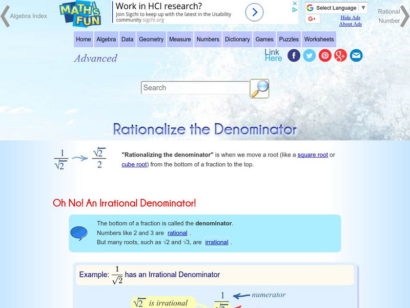 Math Is Fun: Rationalize the Denominator Activity