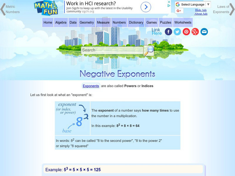 Math Is Fun: Negative Exponents Activity Math Is Fun: Negative Exponents Activity