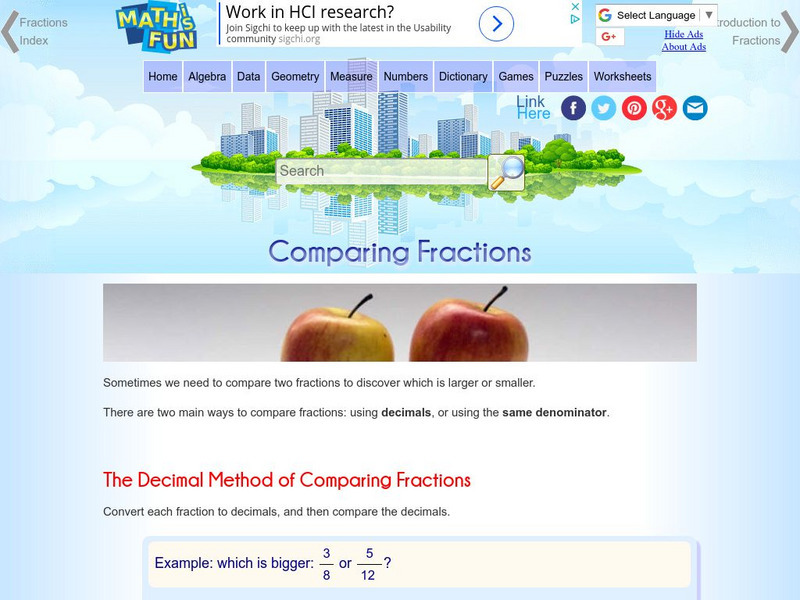 Math Is Fun: Comparing Fractions Activity Math Is Fun: Comparing Fractions Activity