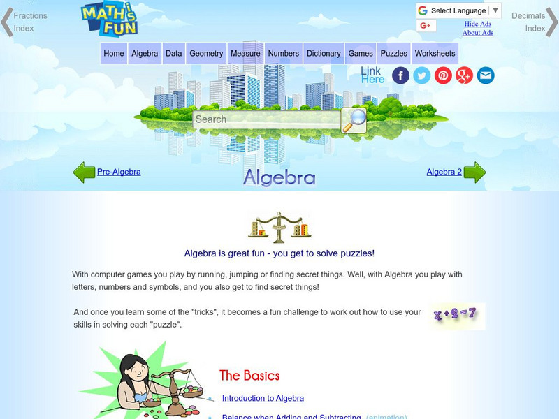 Math Is Fun: Algebra Activity Math Is Fun: Algebra Activity