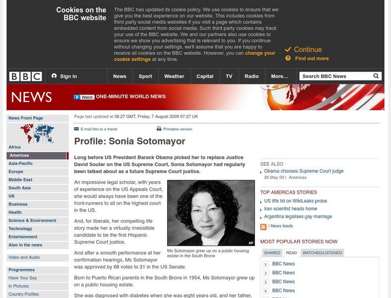 Bbc: Profile: Sonia Sotomayor Article Bbc: Profile: Sonia Sotomayor Article