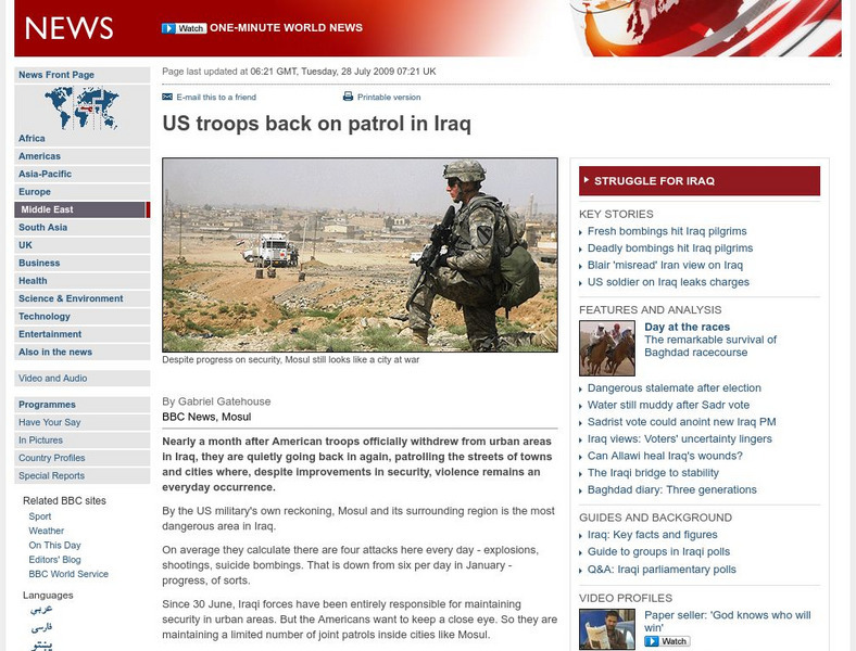 Bbc: u.s. Troops Back on Patrol in Iraq Article
