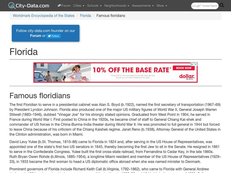 City data.com: Florida Famous Floridians Handout