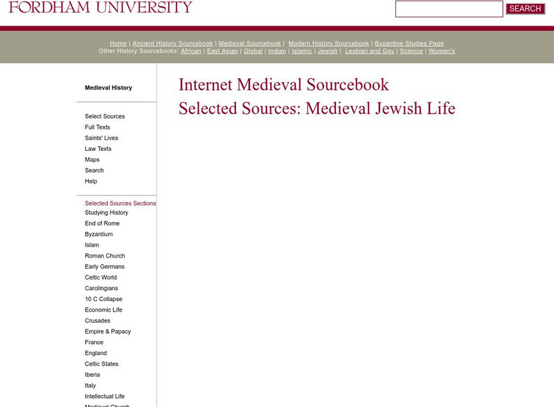 Fordham University: Internet Medieval Sourcebook: Medieval Jewish Life Website