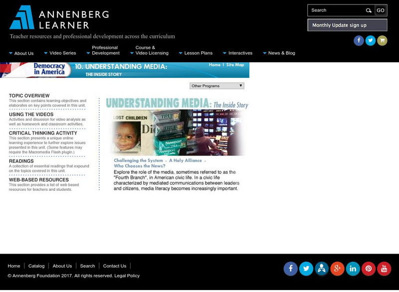 Annenberg Learner: Democracy in America: Understanding Media: The Inside Story Unit Plan Annenberg Learner: Democracy in America: Understanding Media: The Inside Story Unit Plan