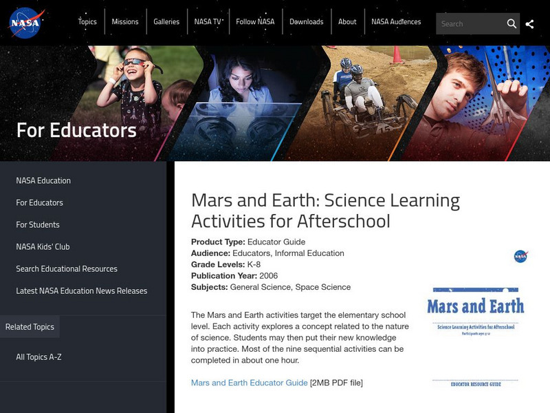 Nasa: Mars and Earth: Science Learning Activities for Afterschool Lesson Plan Nasa: Mars and Earth: Science Learning Activities for Afterschool Lesson Plan