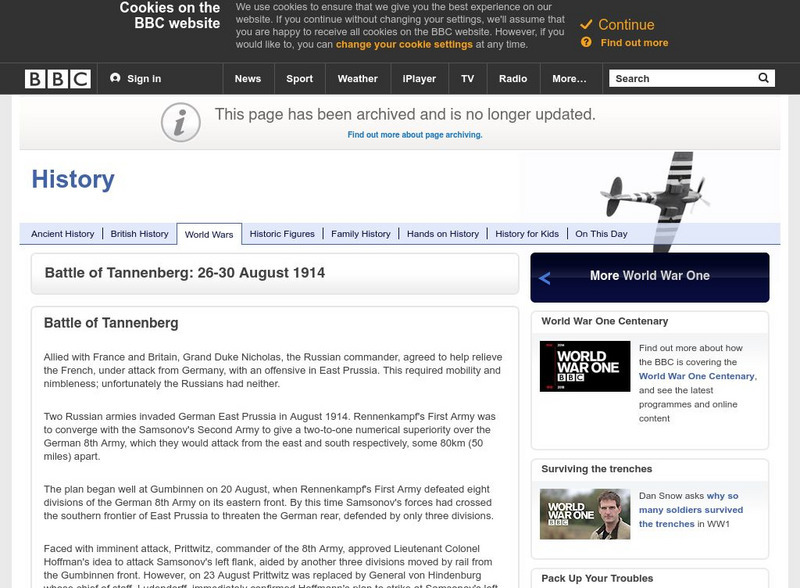 Bbc History: World Wars: World War One: Battle of Tannenberg Website