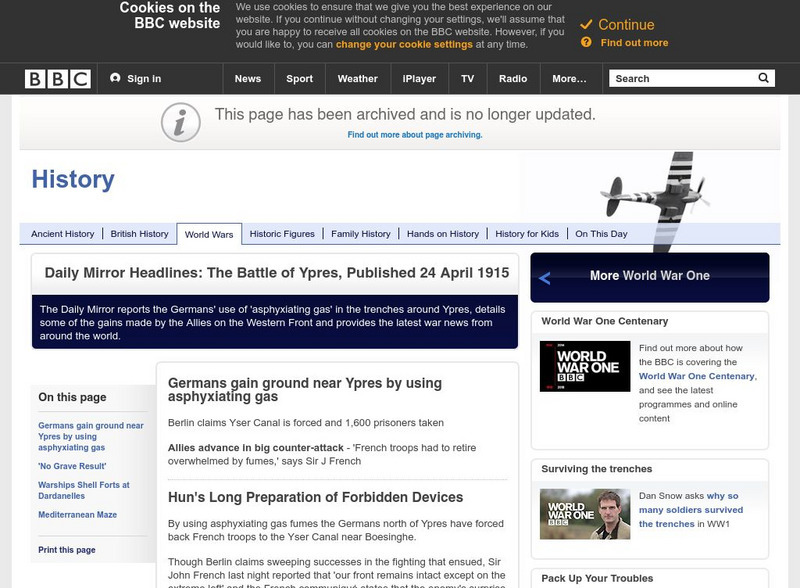 Bbc History: World Wars: World War One: Daily Mirror Headlines: Ypres Article