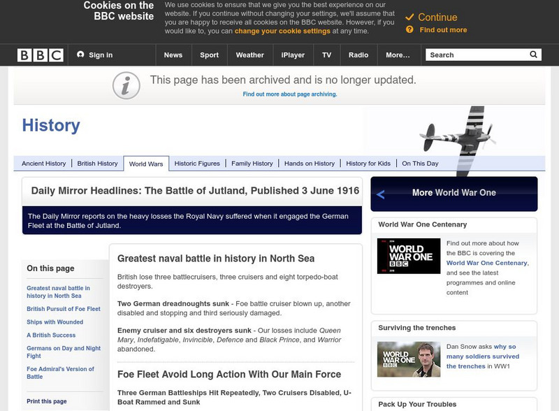 Bbc History: World Wars: World War One: Daily Mirror Headlines: Jutland Article Bbc History: World Wars: World War One: Daily Mirror Headlines: Jutland Article