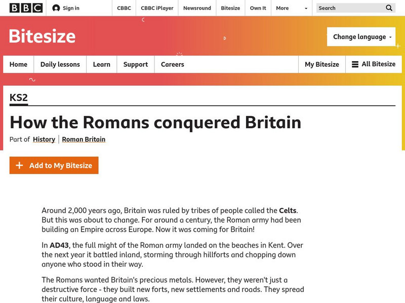 Bbc: Bitesize: How the Romans Conquered Britain Unit Plan