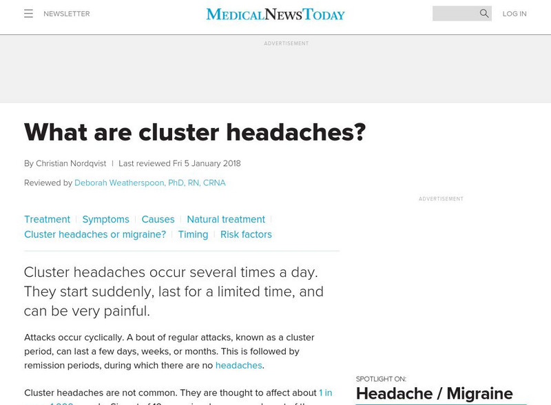 Medical News Today: What Are Cluster Headaches? Website