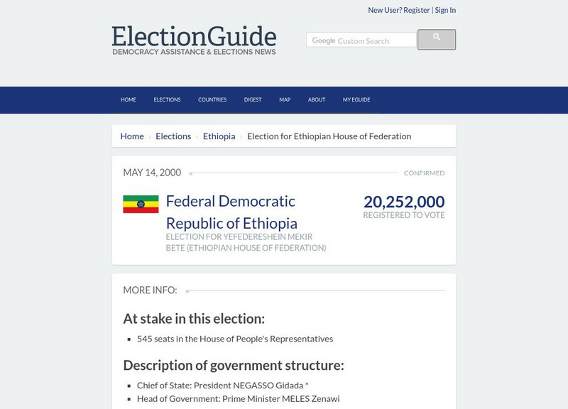 Ifes: Election Profile for Ethiopia 2000 Website Ifes: Election Profile for Ethiopia 2000 Website