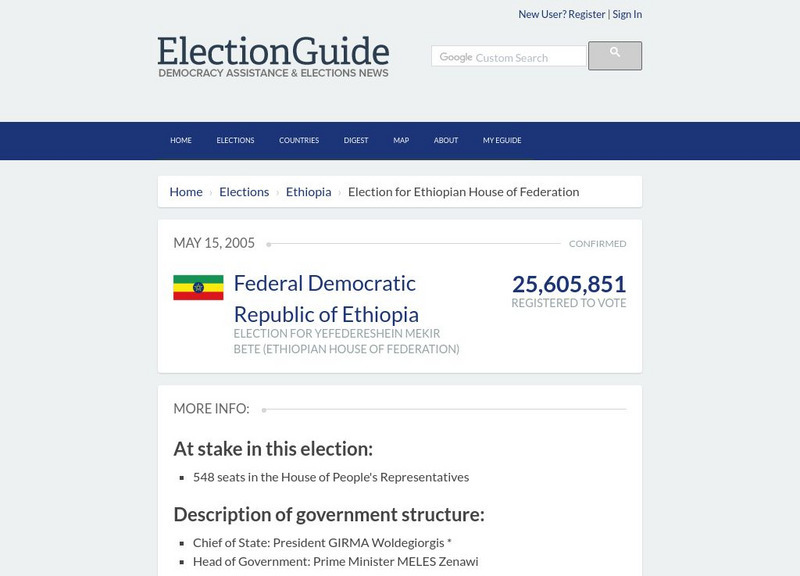 Ifes: Election Profile Ethiopia 2005 Handout Ifes: Election Profile Ethiopia 2005 Handout