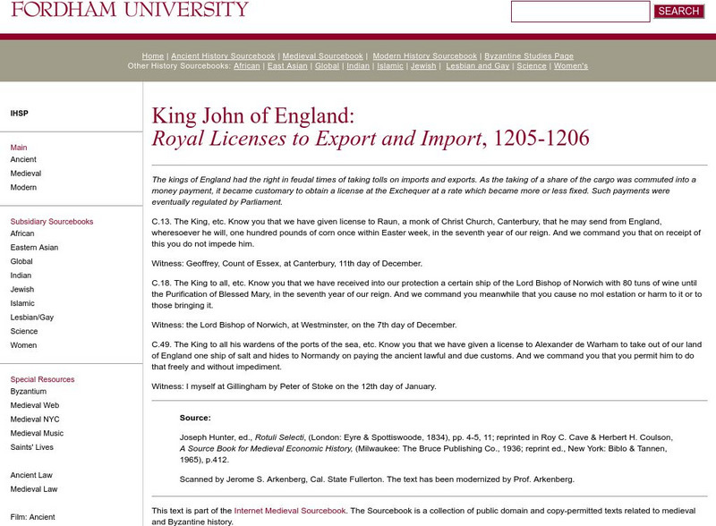Fordham University: Medieval Sourcebook: Fiefs and Jurisdiction Primary
