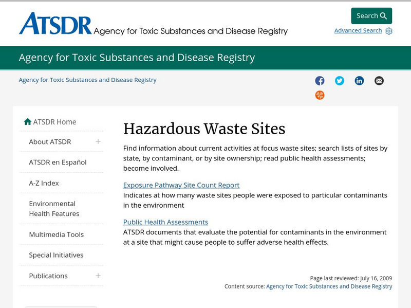 Centers for Disease Control: Atsdr: Superfund Hazardous Waste Sites Website Centers for Disease Control: Atsdr: Superfund Hazardous Waste Sites Website
