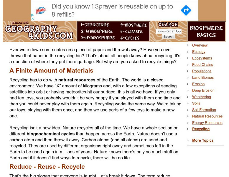 Geography4 Kids: Biosphere: Recycling Handout Geography4 Kids: Biosphere: Recycling Handout