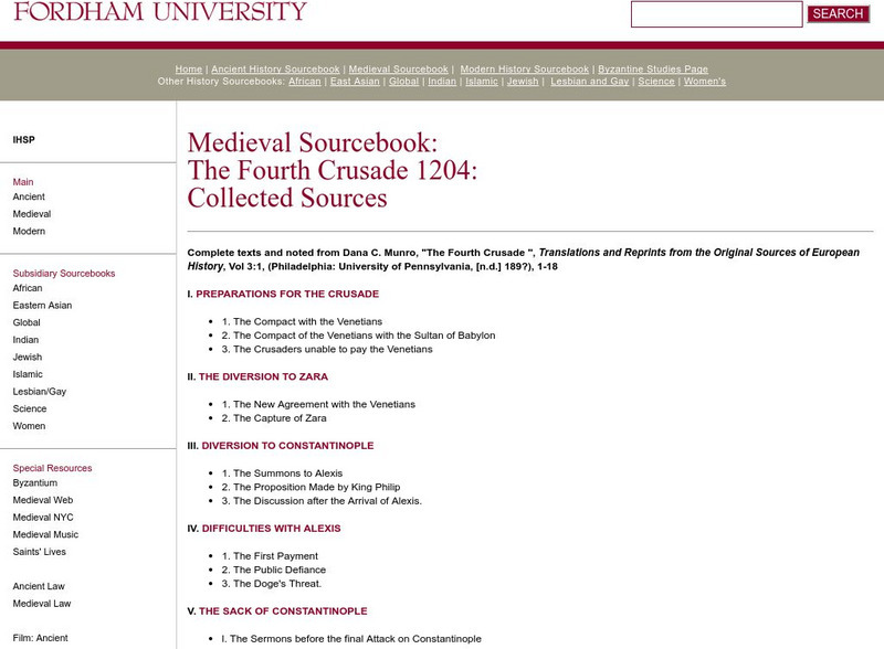 Fordham University: Medieval Sourcebook: The Fourth Crusade 1204 Website Fordham University: Medieval Sourcebook: The Fourth Crusade 1204 Website