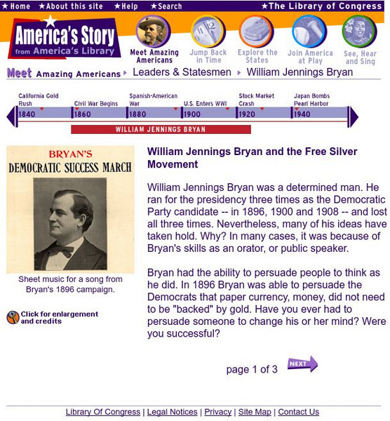 Loc: America's Story: William Jennings Bryan, Free Silver Handout Loc: America's Story: William Jennings Bryan, Free Silver Handout