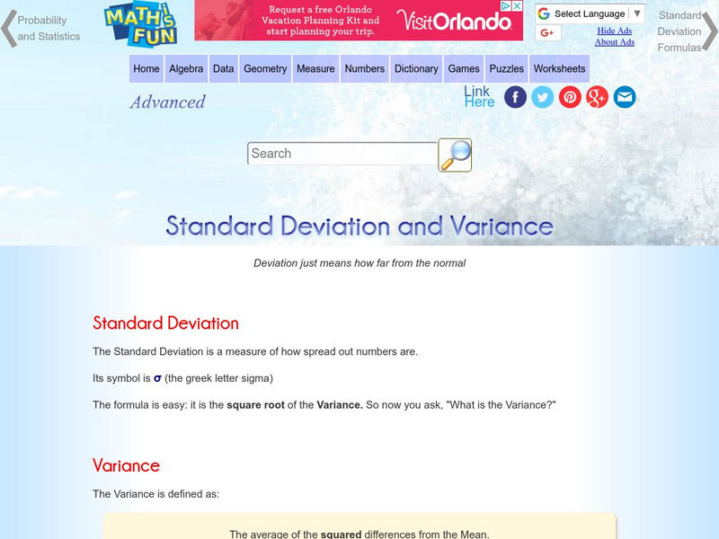 Math Is Fun: Standard Deviation and Variance Activity Math Is Fun: Standard Deviation and Variance Activity