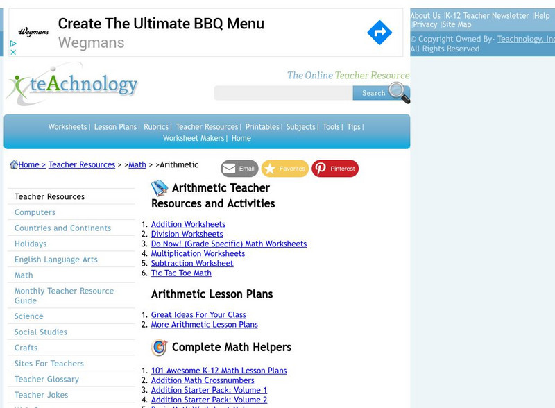 Teachnology: Arithmetic Theme Activity