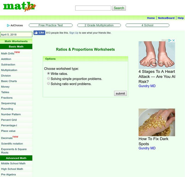 Math Slice: Ratios and Proportions: Math Worksheets Unknown Type