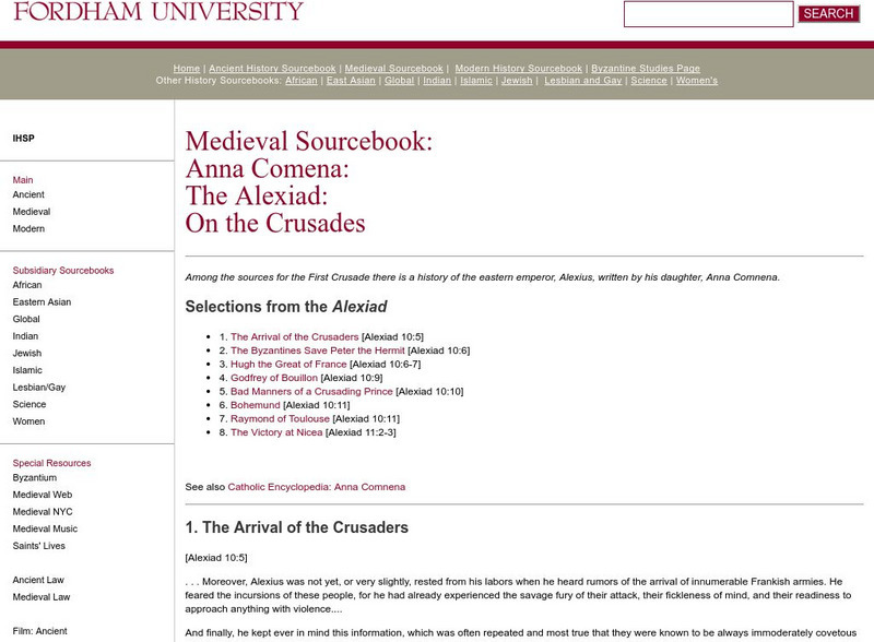 Fordham University: Medieval Sourcebook: Anna Comena: The Alexiad Primary Fordham University: Medieval Sourcebook: Anna Comena: The Alexiad Primary