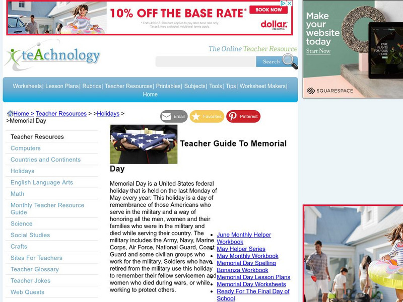 Teachnology: Memorial Day Teaching Theme Website
