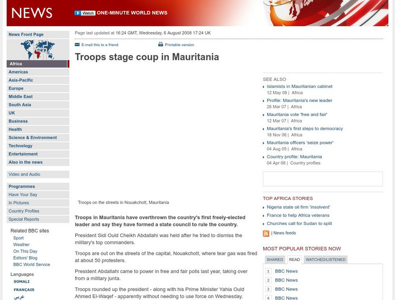 Bbc News: Troops Stage Coup in Mauritania Article Bbc News: Troops Stage Coup in Mauritania Article