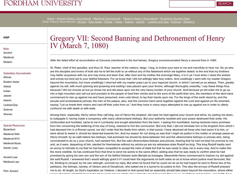 Fordham University: Medieval Sourcebook: Second Banning of Henry Iv Primary Fordham University: Medieval Sourcebook: Second Banning of Henry Iv Primary