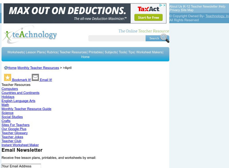 Teachnology: April Teacher Resource Guide Website Teachnology: April Teacher Resource Guide Website